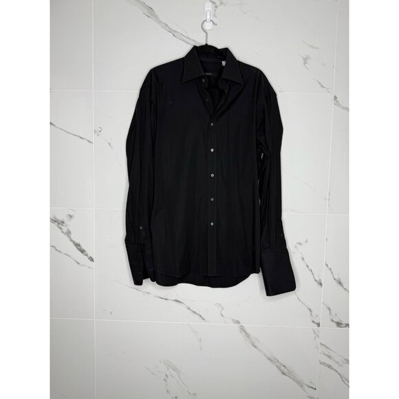 Authentic Gucci Black Slim Fit Dress Shirt French Cuffs Made in Italy Size 16.5